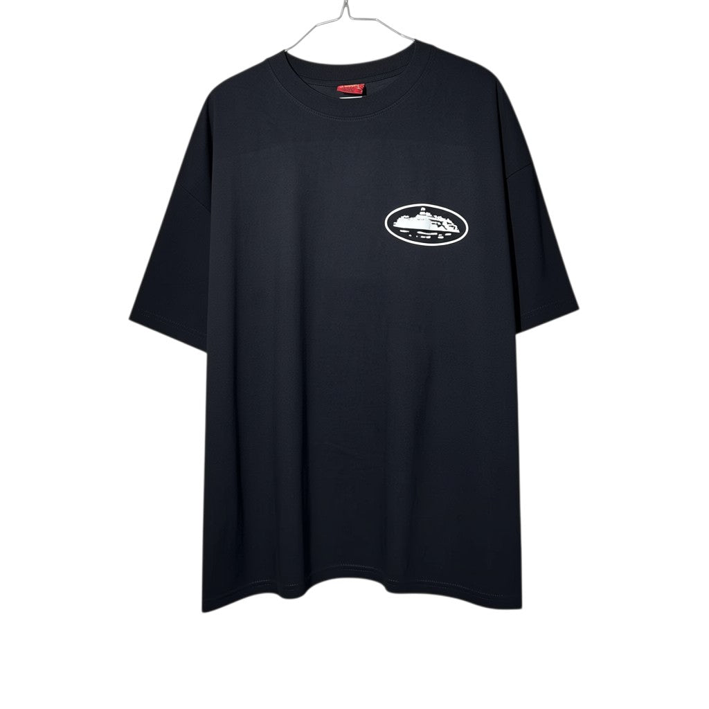 Urban Cult T-Shirt Corteiz OG Island Alcatraz Nera in cotone premium, taglia L, con grafica bianca dell'isola di Alcatraz sul petto.