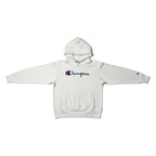 Urban Cult felpa bianca con cappuccio in cotone, logo Champion ricamato sul petto, taglia XS.