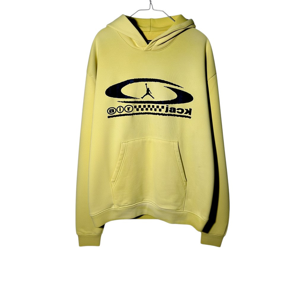Felpa Jordan Travis Scott gialla in cotone con logo co-branded e tasca a marsupio. Taglia S.