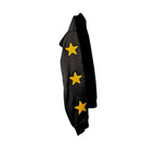 Felpa con cappuccio nera Urban Cult con logo Tri-Ferg e stelle 3D ricamate sulle maniche, cotone pesante, taglia S.