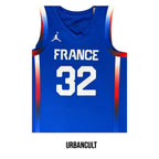 Urban Cult Official France basketball jersey #32, blue, white lettering, Nike logo, French flag trim.