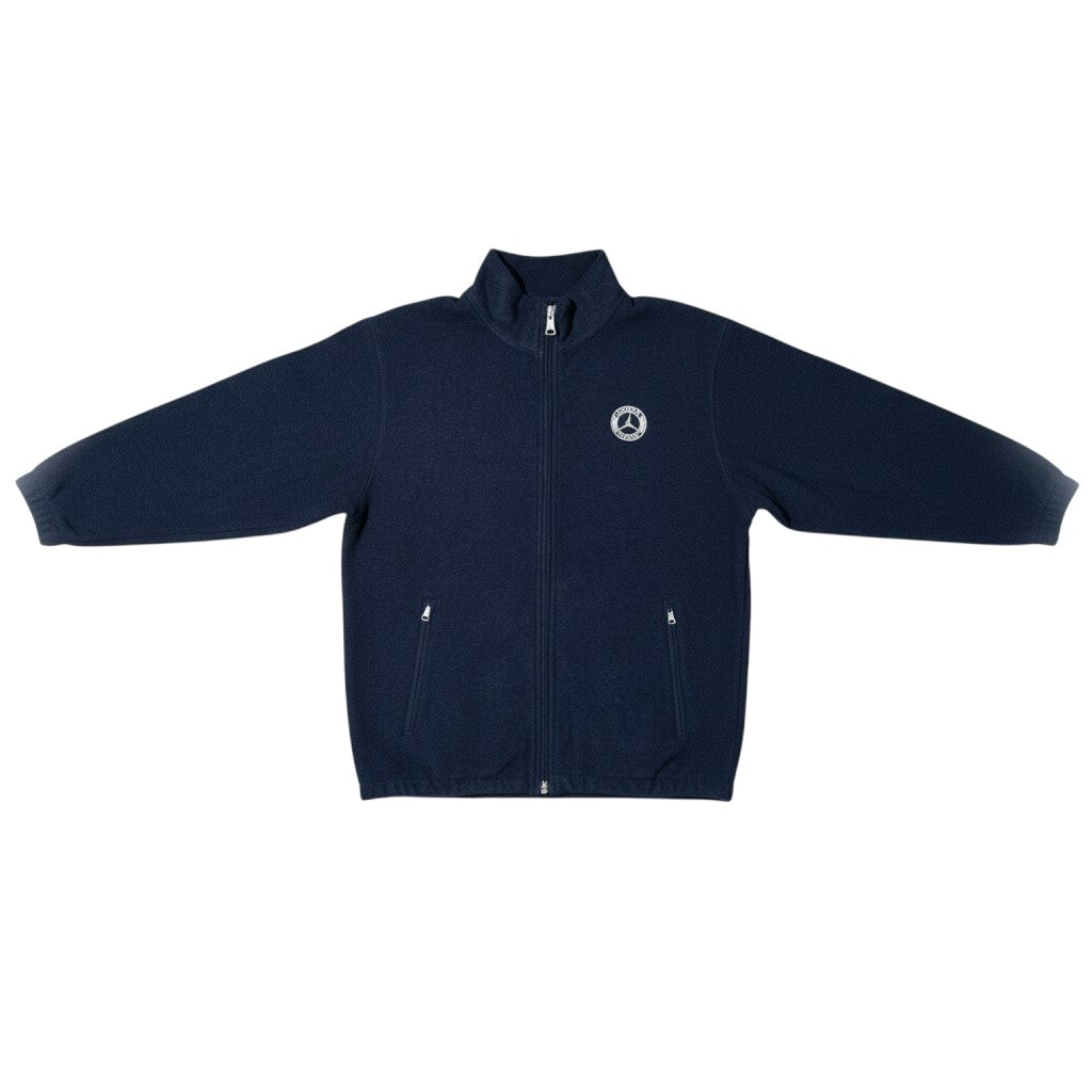 Urban Cult Giacca Jordan x Union MJ Track Jacket blu navy in tessuto tecnico fleece, taglia S, con zip frontale e logo co-branded sul petto.
