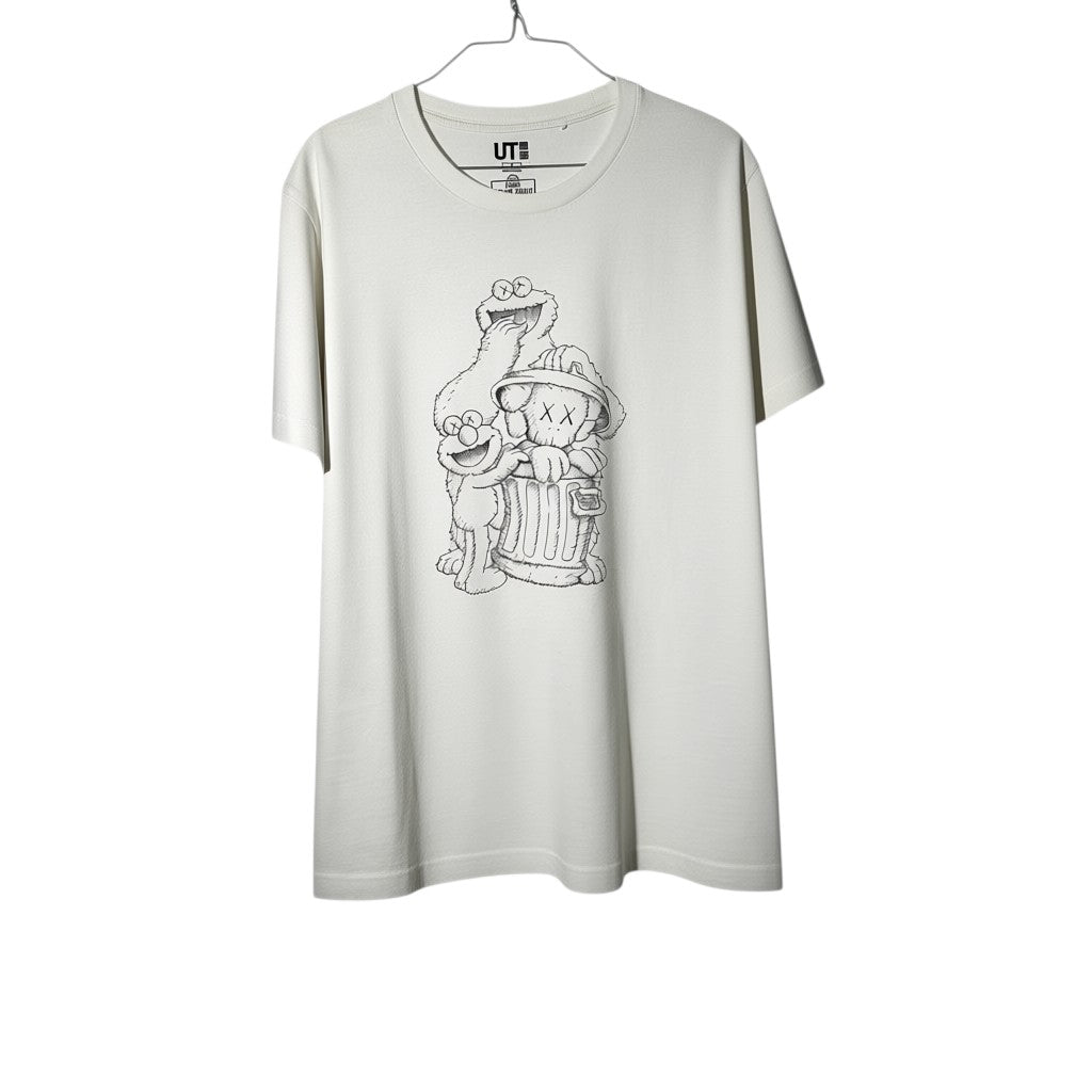 Urban Cult white cotton t-shirt with KAWS x Sesame Street Companion Outline graphic print. Size M.