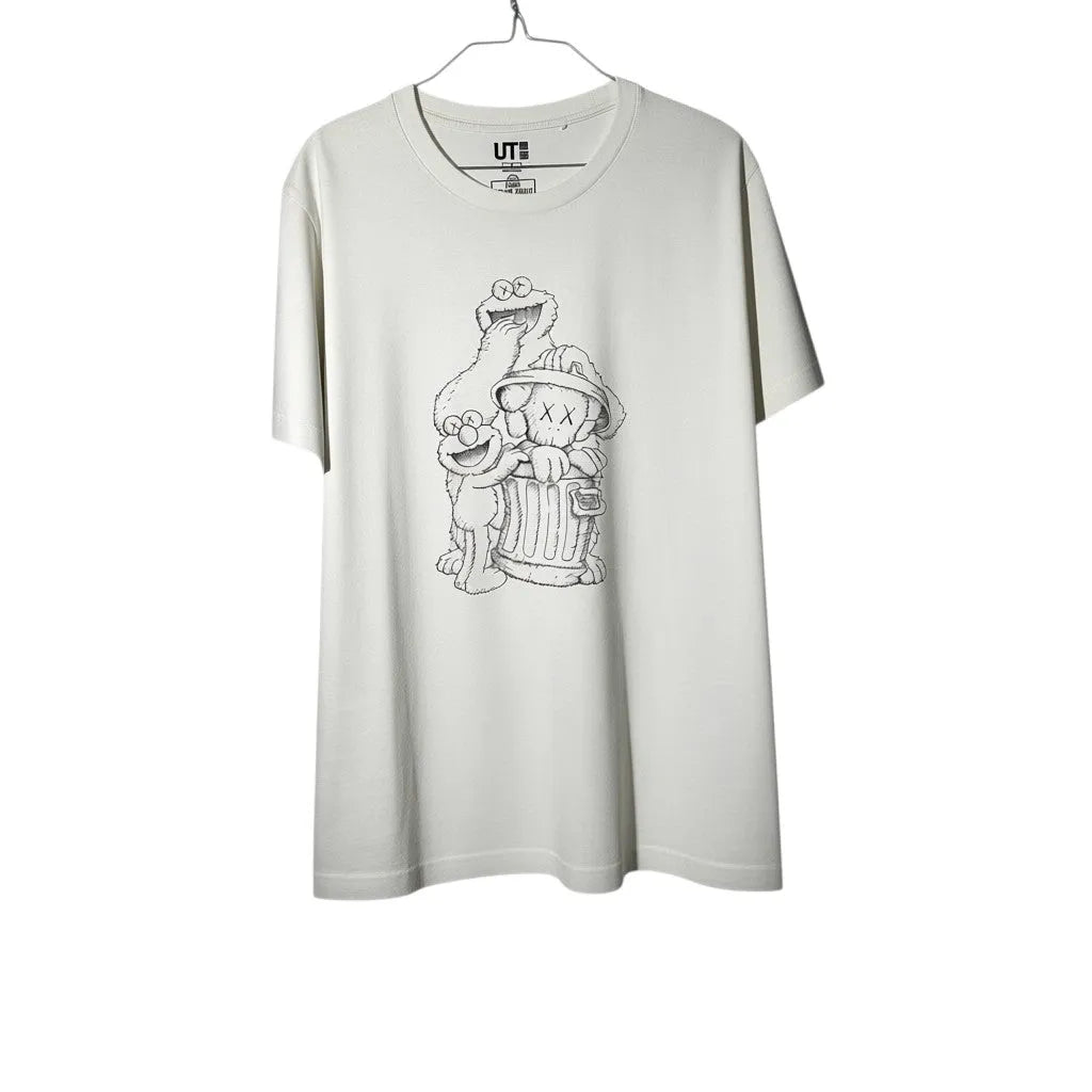 Urban Cult white cotton t-shirt with KAWS x Sesame Street Companion Outline graphic print. Size M.