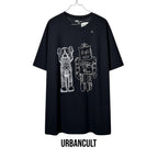 Urban Cult black cotton t-shirt with KAWS and Warhol graphic print, size XL.