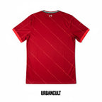 Urban Cult Liverpool FC 2021/2022 Home football shirt, dark red with subtle diagonal stripes and white/green collar trim.
