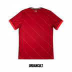 Urban Cult Liverpool FC 2021/2022 Home football shirt, dark red with subtle diagonal stripes and white/green collar trim.