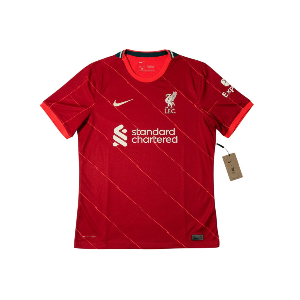 Urban Cult Liverpool FC 2021/2022 Home football shirt, red, Nike Dri-FIT, Standard Chartered sponsor, LFC crest.