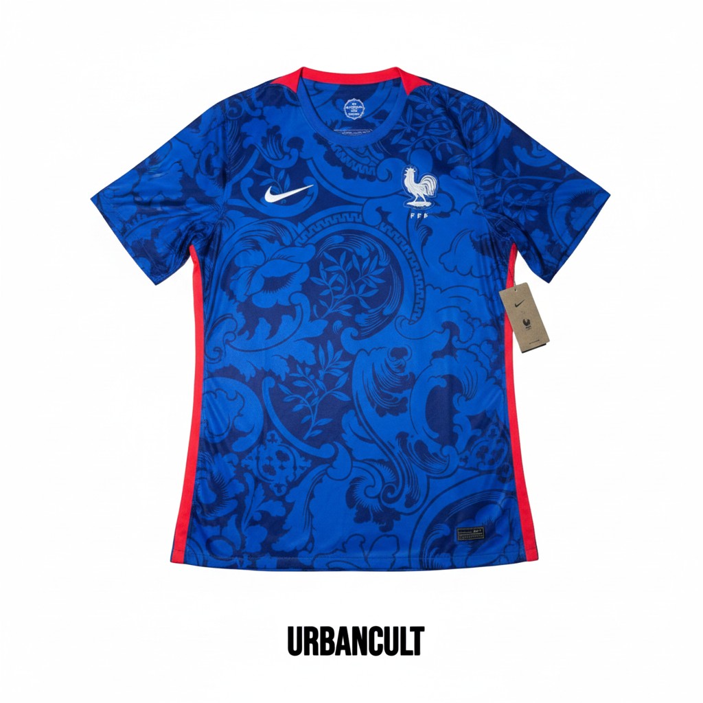 Urban Cult Maglia Ufficiale Home Francia 2021/2022 blu cobalto con dettagli rossi e stemma FFF. Design con colletto a contrasto.