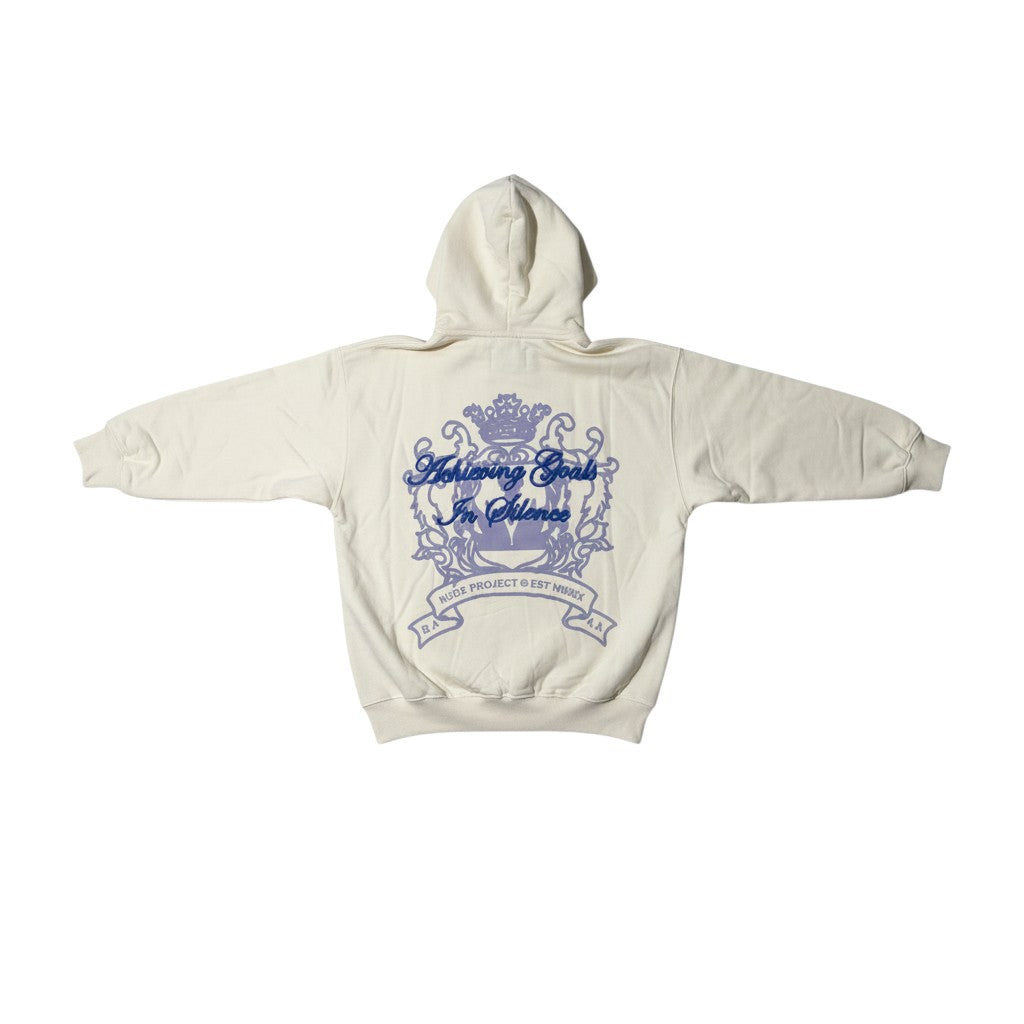 Urban Cult Nude Project Chateau Hoodie in Marshmallow cream cotton with a boxy fit and a graphic print on the back.