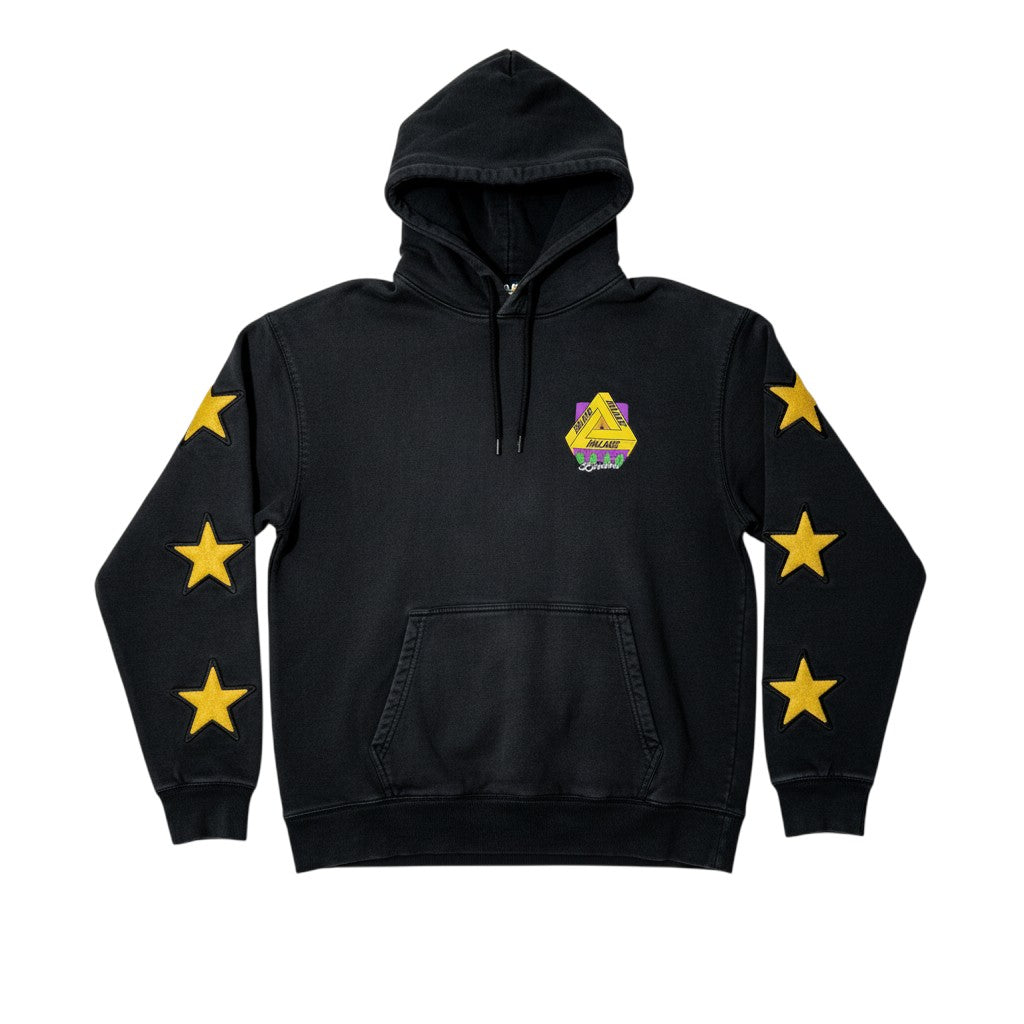 Felpa con cappuccio nera Palace Tri-Ferg 3D Star, cotone pesante, logo Tri-Ferg sul petto e stelle ricamate sulle maniche.
