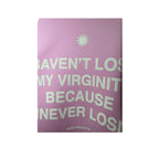 Urban Cult pink cotton hoodie with 'I HAVEN'T LOST MY VIRGINITY BECAUSE I NEVER LOST' graphic print and sun logo.