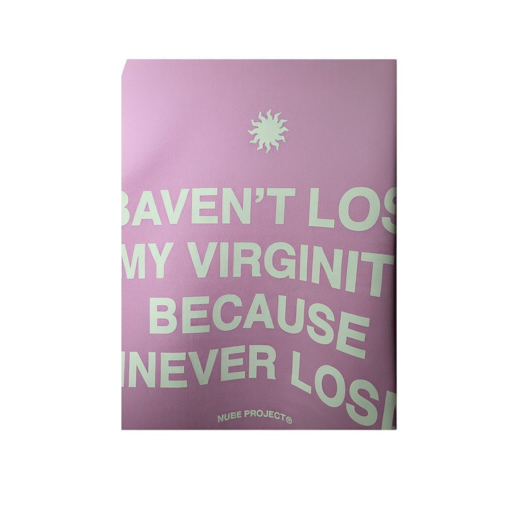 Urban Cult pink cotton hoodie with 'I HAVEN'T LOST MY VIRGINITY BECAUSE I NEVER LOST' graphic print and sun logo.