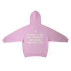 Urban Cult pink cotton hoodie with "Haven't Lost My Virginity Because I Never Lose" graphic on back.