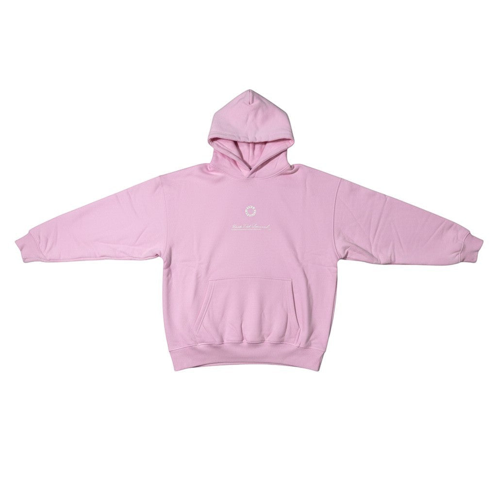Urban Cult pink cotton hoodie with 'Virginity' graphic on chest, oversized fit, and front pocket.