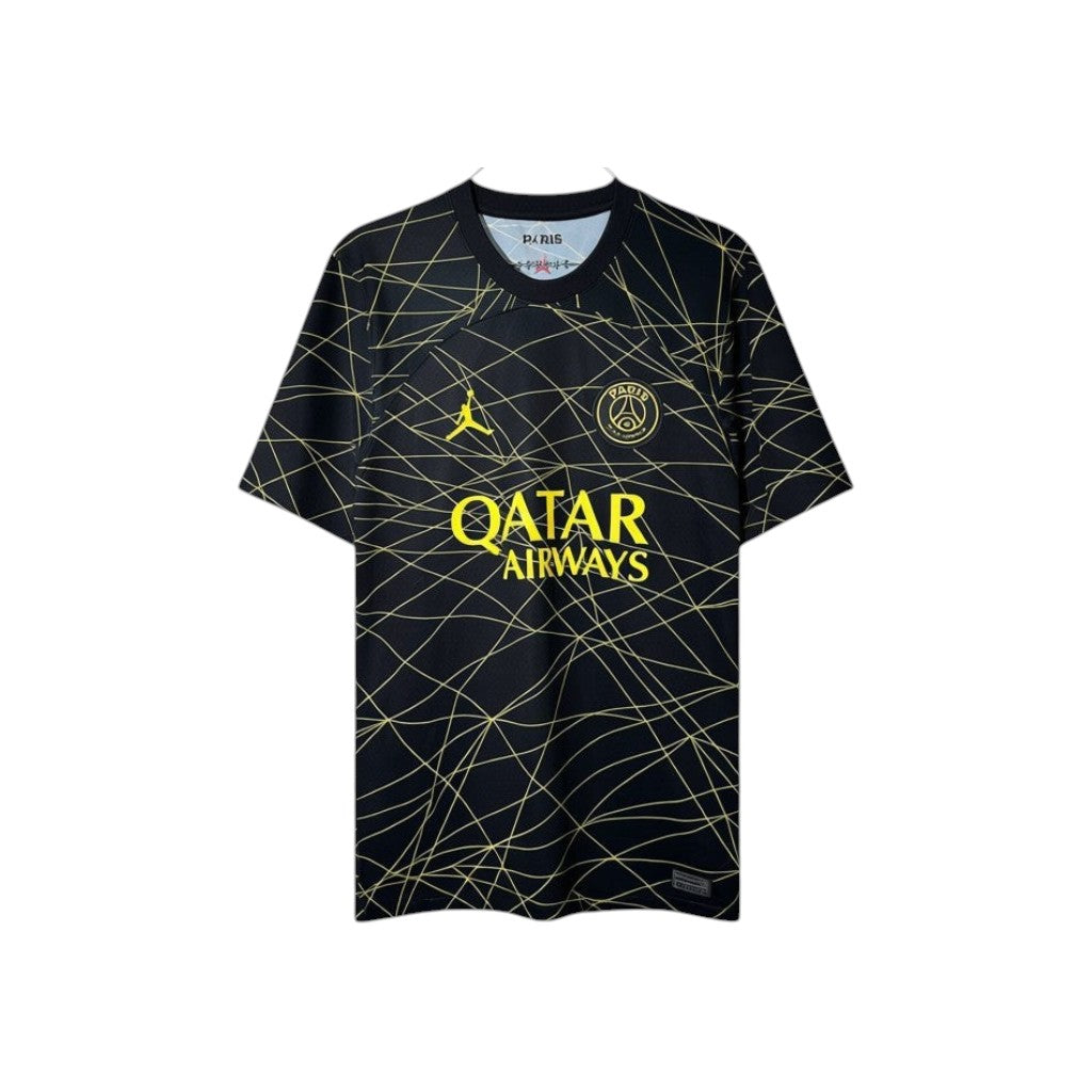 Urban Cult Maglia Ufficiale Jordan PSG 2022/2023 nera e oro, taglia S. Design con pattern geometrico dorato.