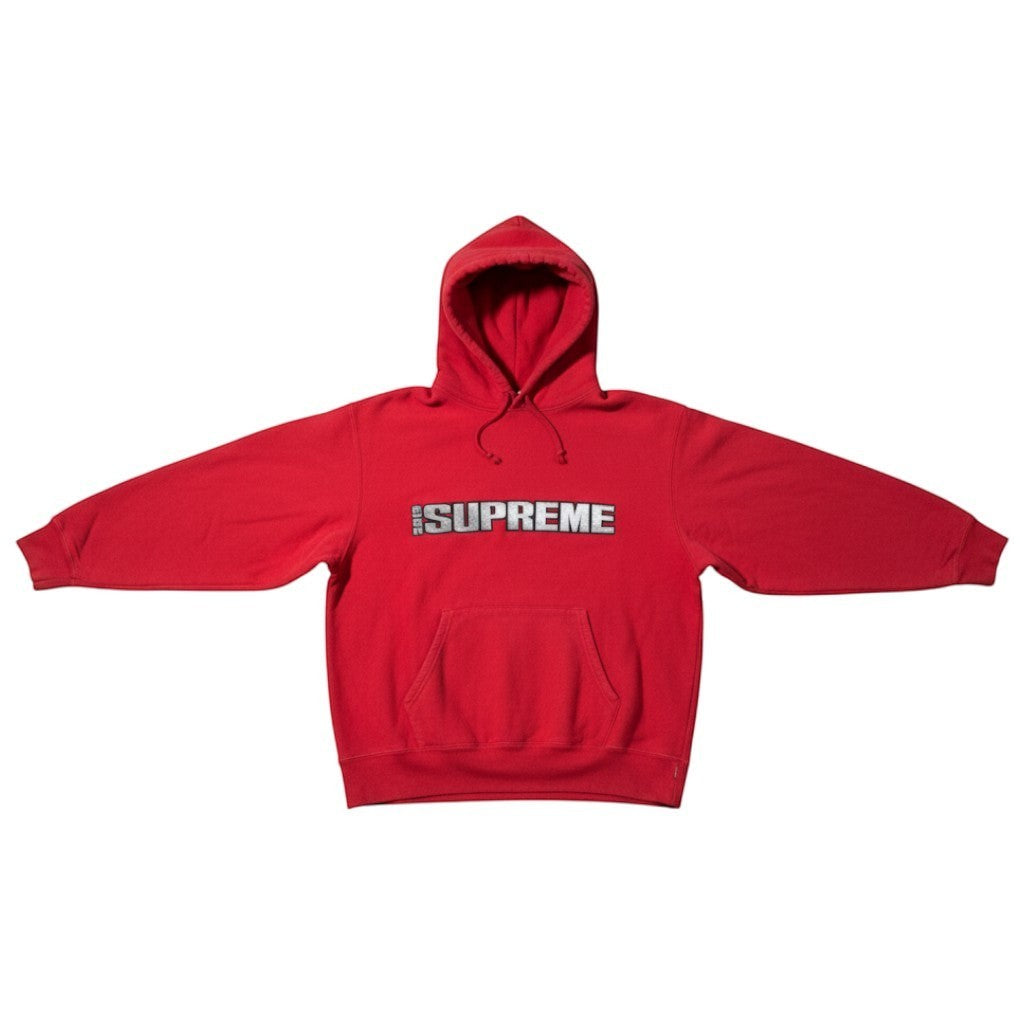 Urban Cult red cotton heavy hoodie with embroidered "SUPREME 2019" Blockbuster logo on the front. Size L.