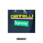 Urban Cult black cotton longsleeve t-shirt with Supreme and Castelli Racing graphics.