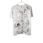 Urban Cult white cotton graphic t-shirt, size S, with a cartoonish cityscape and character print. FW23 collection.