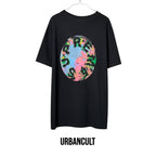 Urban Cult Supreme Marble T-shirt nera in cotone, taglia L, con stampa grafica colorata effetto marmo sul retro.