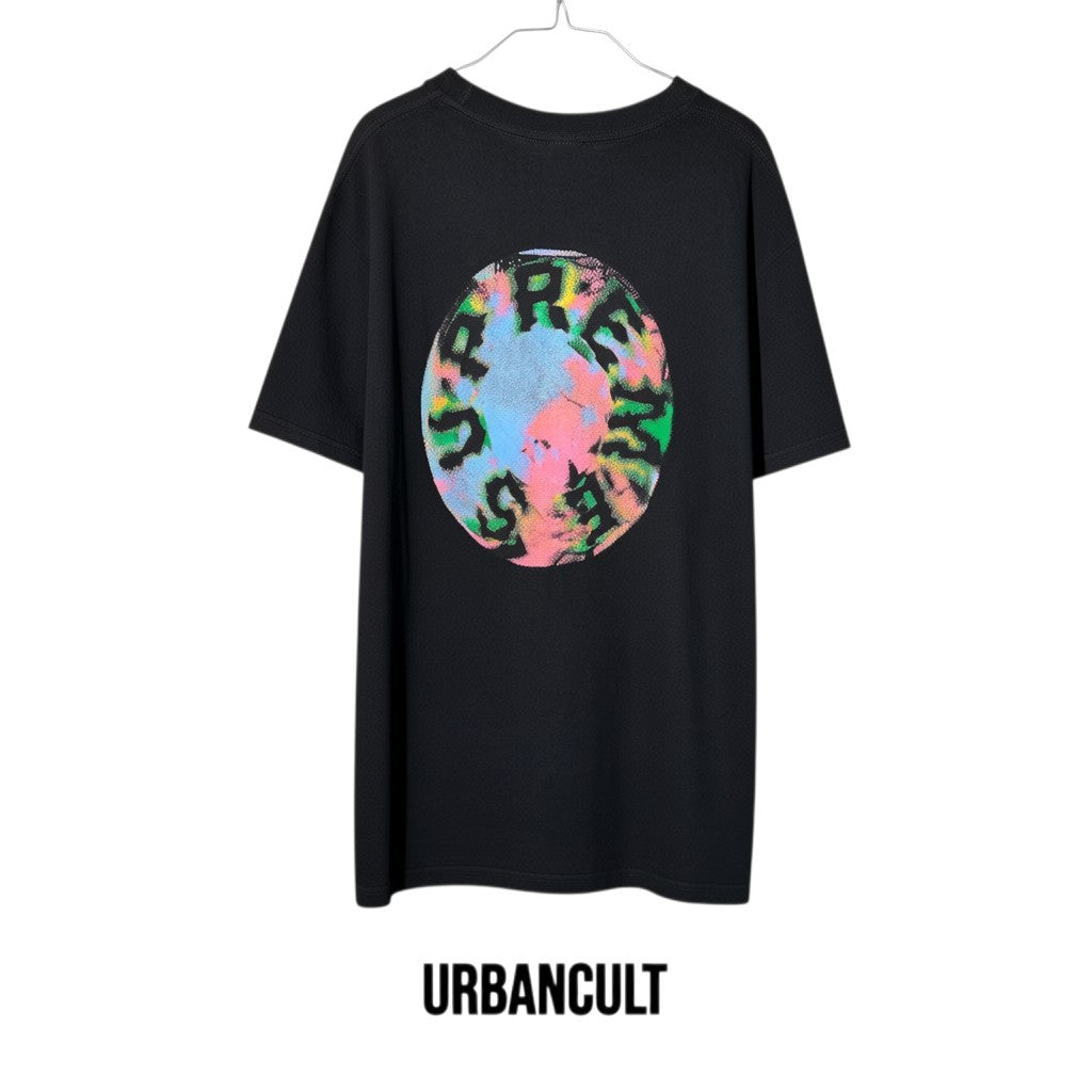 Urban Cult Supreme Marble T-shirt nera in cotone, taglia L, con stampa grafica colorata effetto marmo sul retro.