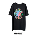 Urban Cult Supreme Marble T-shirt nera in cotone, taglia L, con stampa grafica colorata effetto marmo sul retro.