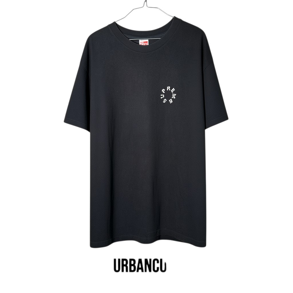Urban Cult T-shirt nera in cotone con logo Supreme circolare in marmo SS20, taglia L.