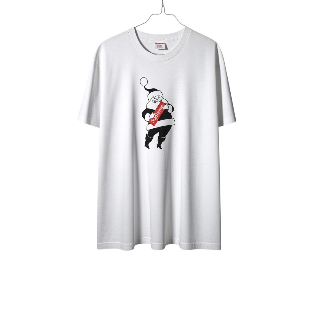 Urban Cult white cotton t-shirt with Santa Claus graphic and Supreme logo box. Size M.