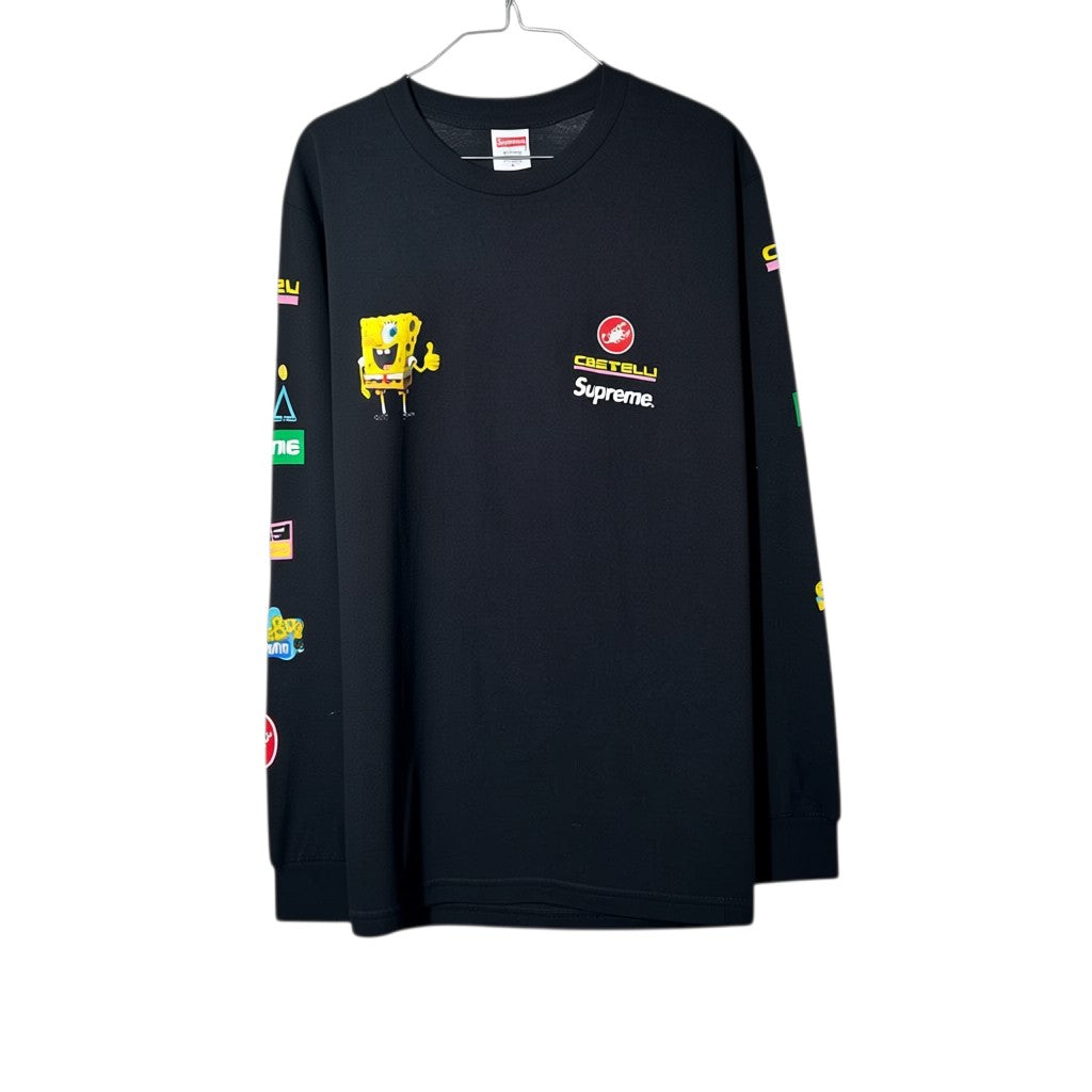 Urban Cult black cotton longsleeve t-shirt with SpongeBob and Castelli Racing graphics. Size S.