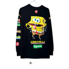 Urban Cult black cotton longsleeve t-shirt with SpongeBob and Castelli Racing graphics. Size S.
