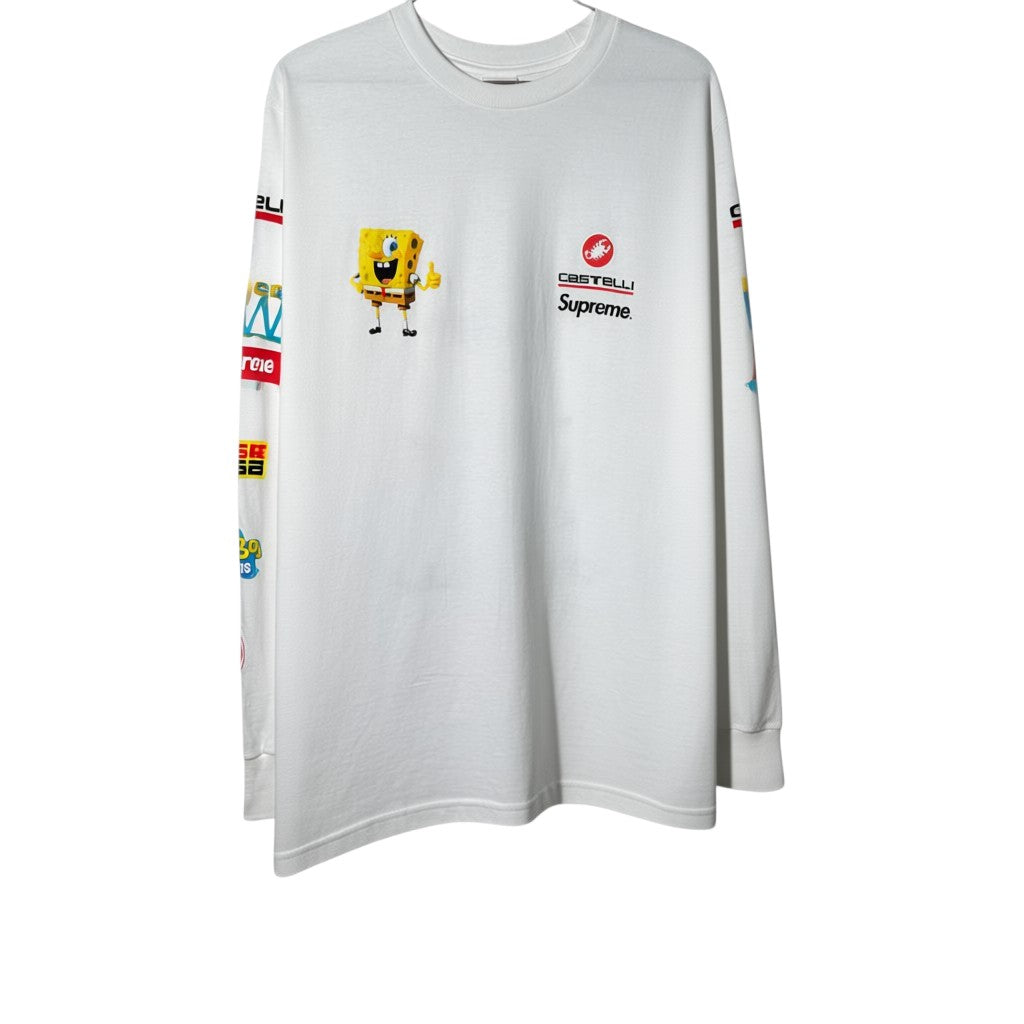 Urban Cult white cotton SpongeBob x Castelli Racing longsleeve t-shirt with graphic print on chest and sleeves.