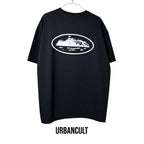 Urban Cult T-Shirt nera in cotone premium con grafica Alcatraz bianca. Taglia L.