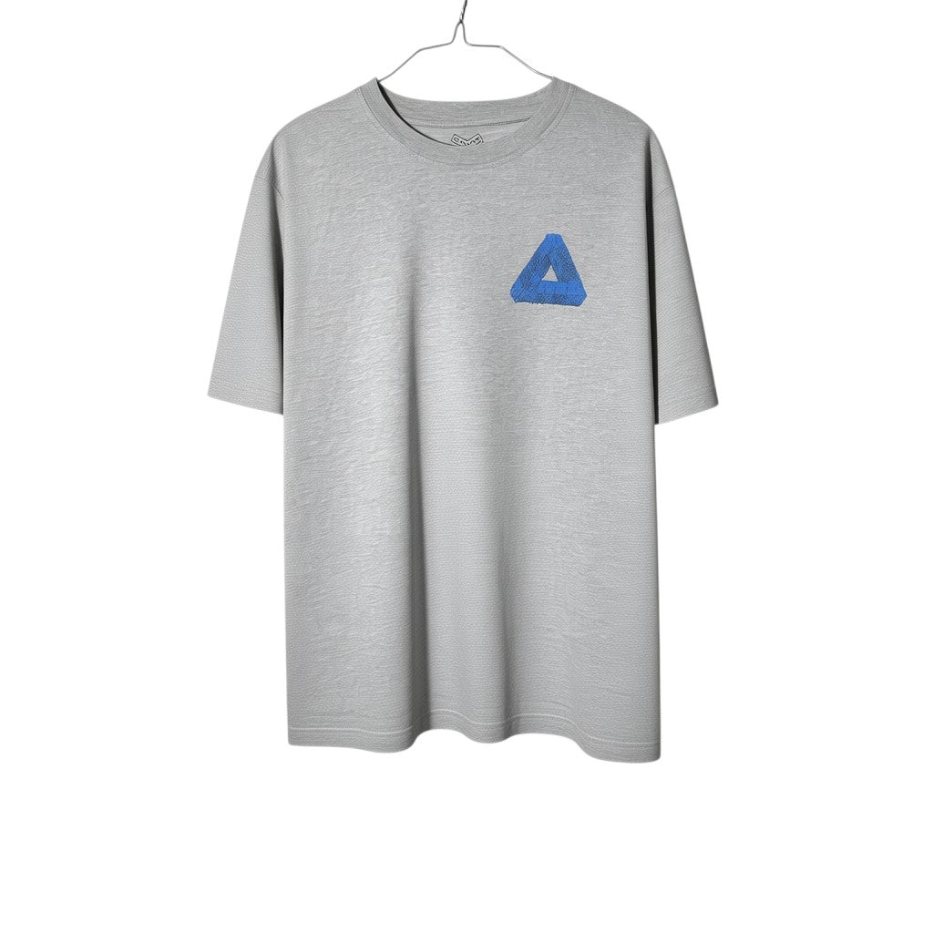 Urban Cult T-shirt grigia in cotone da uomo con logo Tri-Ferg effetto slime blu sul petto, taglia M.