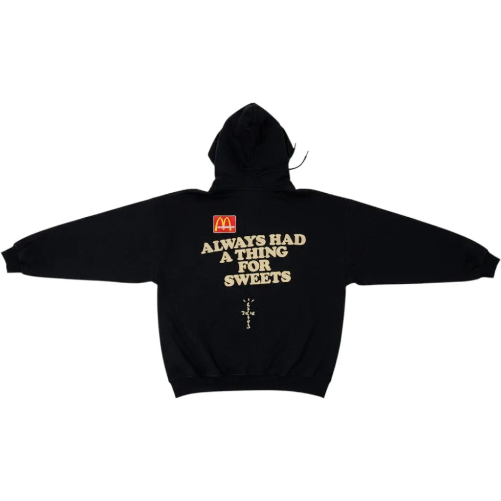 Urban Cult black cotton hoodie with Travis Scott Cactus Jack McDonald's Apple Pie graphic print on back
