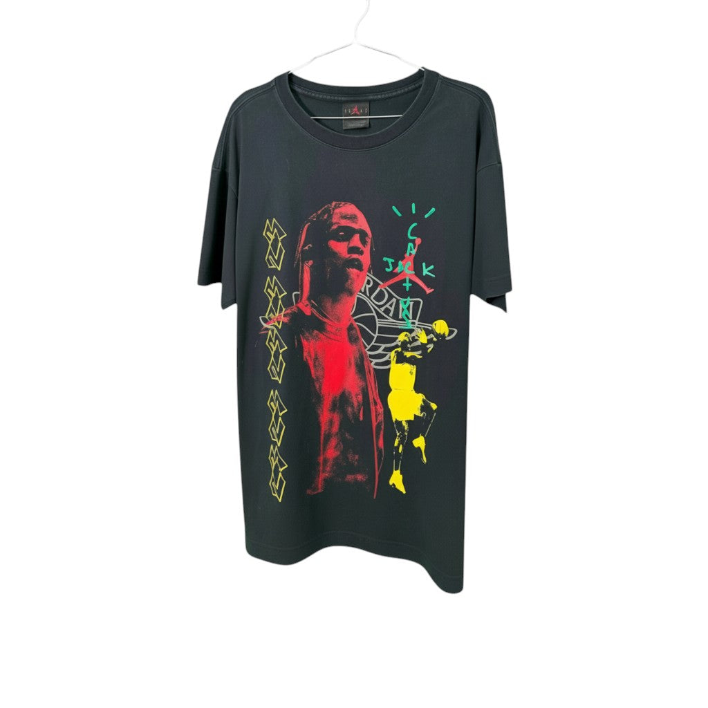 Urban Cult black cotton t-shirt with Travis Scott and Michael Jordan graphic, Cactus Jack logos, and neon details.