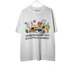 Urban Cult white cotton t-shirt with SpongeBob SquarePants characters and Cactus Plant Flea Market graphic.