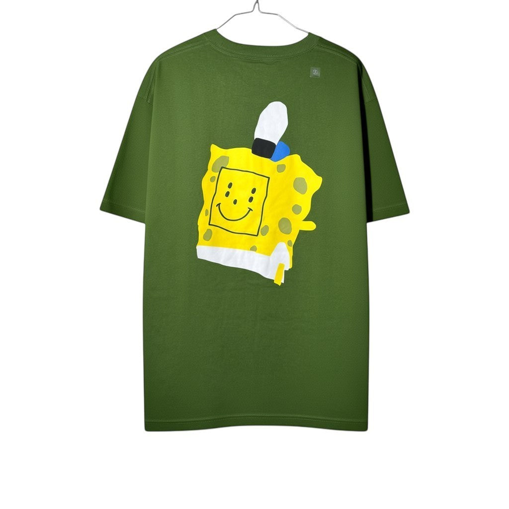 Urban Cult T-Shirt Uniqlo x CPFM Verde Oliva con grafica SpongeBob "Dollar" in cotone, taglia M.