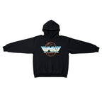 VLONE x Juice WRLD "Fine del Mondo" black cotton hoodie with globe graphic and "WRLD" text.