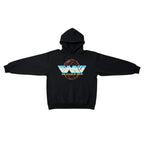 VLONE x Juice WRLD "Fine del Mondo" black cotton hoodie with globe graphic and "WRLD" text.